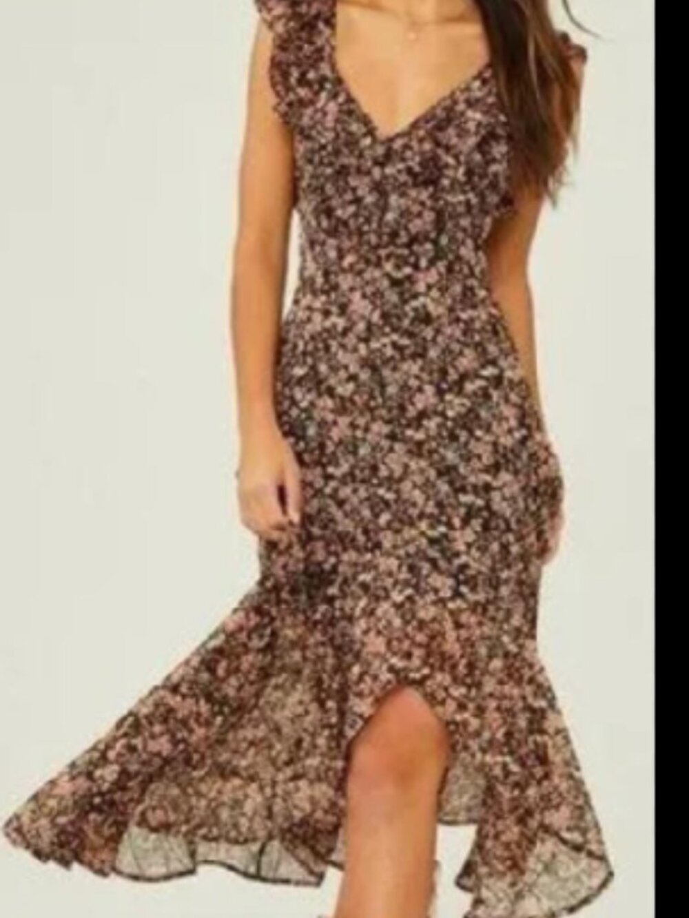 Altar'D State High Low Dress Floral Sleeveless Black/Brown Small
